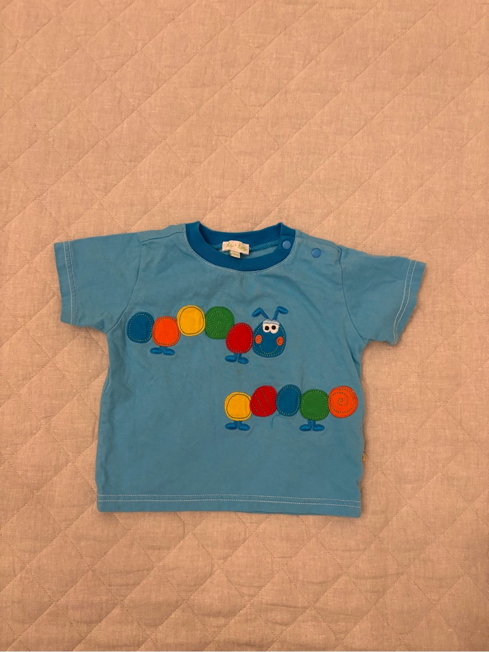 Le Top Light Blue Caterpillar Appliqué Tee